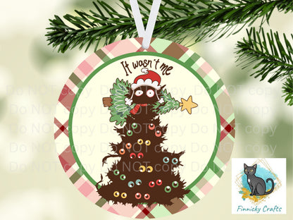 Funny Christmas Cat Door Sign PNG, It Wasn't Me Round Door Sign Digital Download for Sublimation, Door Hanger PNG