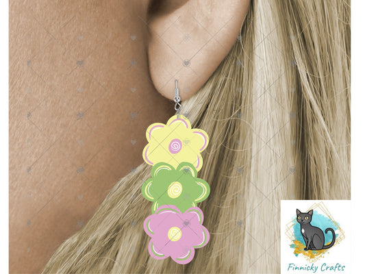 Multiflower - 3 flowers - Digital Design- Earrings - Ornaments - Signs