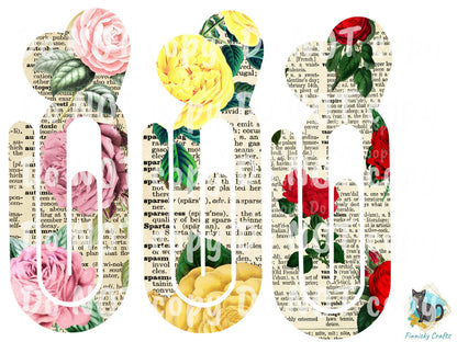 Dictionary Roses Bookmark - 12 Designs Bundle - Various colors - Heart bookmark - Instant Digital Download - PNG