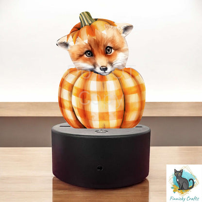 Fox in Pumpkin png - Sublimation Designs - Acrylic Light Base - Halloween Decor - Plaid Pumpkin, Night Light