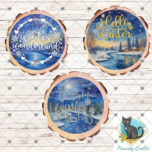 Wood Slice Winter Bundle , Christmas, Winter, PNG, Design, Download, Door Hang, Ornament, Sublimation, Acrylic, MDF, DTF, earrings, sign.