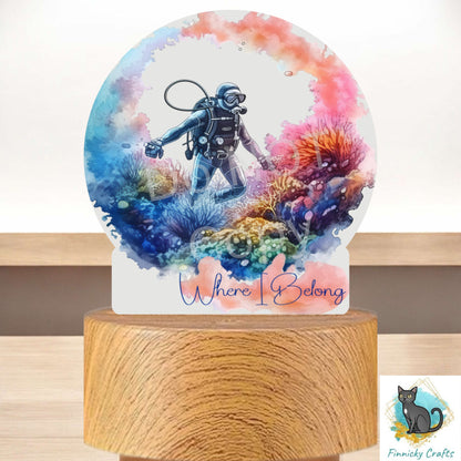 Scuba Diving, Where I Belong, Round Light Base Acrylic, Decor, Sublimation, Digital, PNG, Design, Acrylic, Nightlight