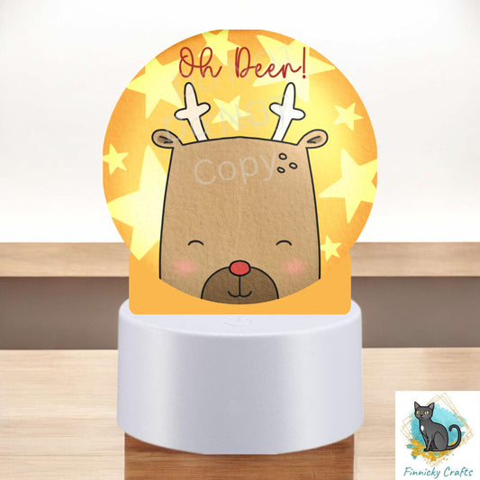 Cute Reindeer, Oh Deer, Round Light Base Acrylic, Sign, Sublimation, Digital, PNG, Design, Acrylic, Nightlight
