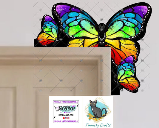 Rainbow Butterfly Corner Door Sitter- Door Topper - Decoration - Gift - PNG Digital Download for Sublimation - Over-the-door
