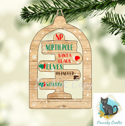 North Pole 4-sign directional decoration, Sublimation, PNG, Digital Download, Earrings, Door Hanger, Decoration, Ornament