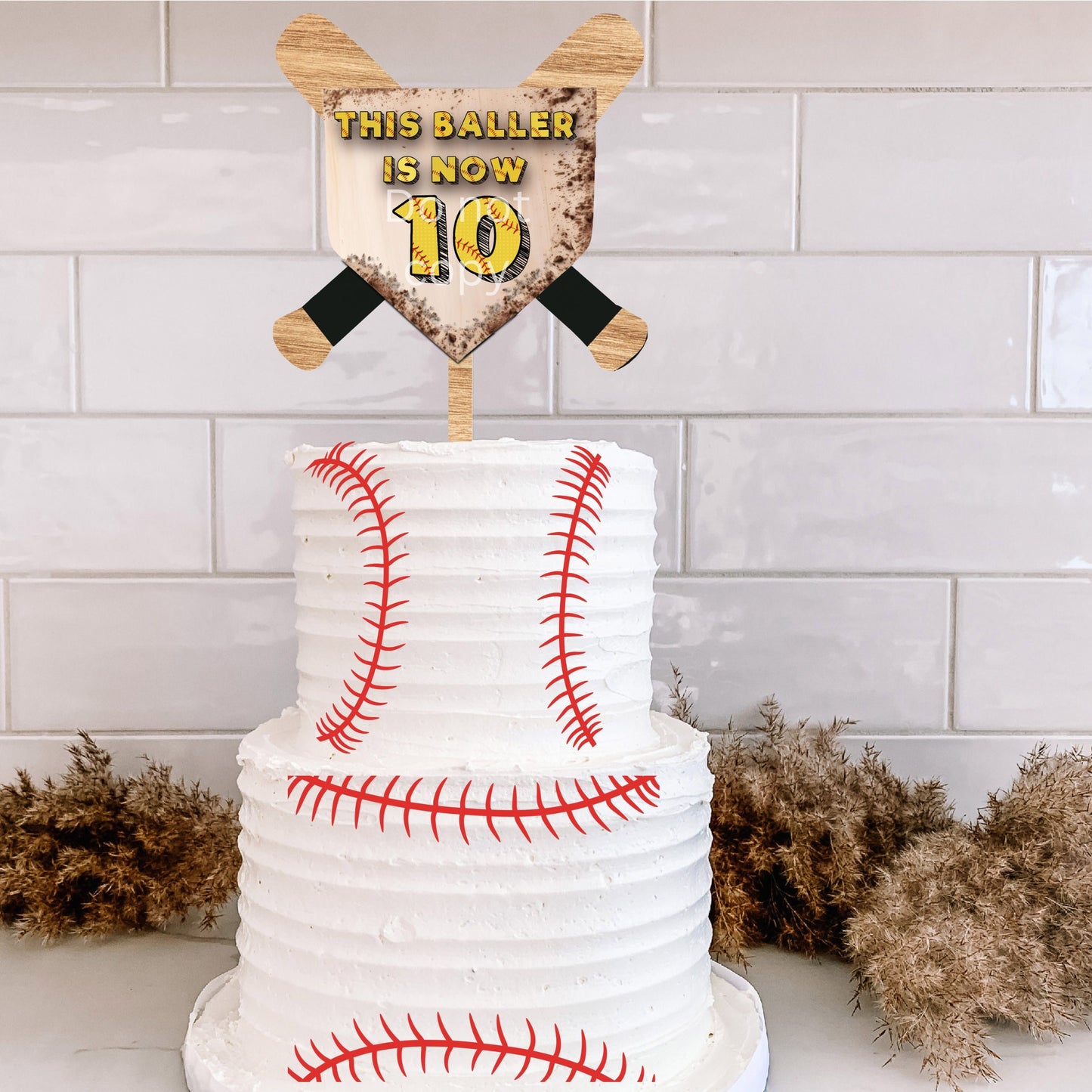 Softball Cake Topper Bundle Sublimation Design, Customizable Cake Topper,  Add Age, Includes blank base & numbers, Dirty Plate, celebration