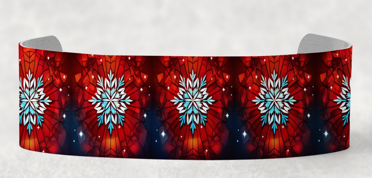 Stained Glass Snowflake, Bracelet Cuff Sublimation Designs - Small, Medium, Large PNG files - Winter - Christmas
