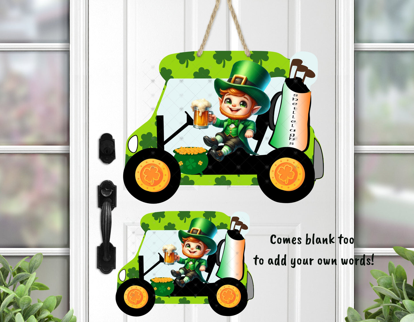 Leprechaun Golf Cart, Sublimation, PNG, Digital Download, Door Hanger, Decoration, Ornament