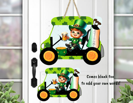 Leprechaun Golf Cart, Sublimation, PNG, Digital Download, Door Hanger, Decoration, Ornament