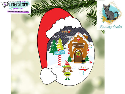 Santa's Workshop Oval with Santa Hat Christmas Design png