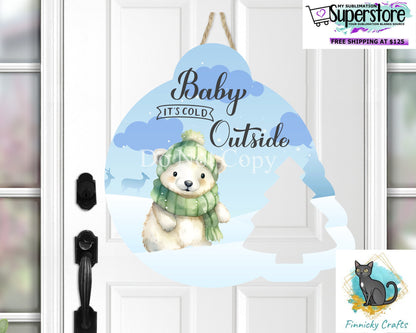 Baby Its Cold Outside Polar Bear Ornament with Tree Christmas Design png