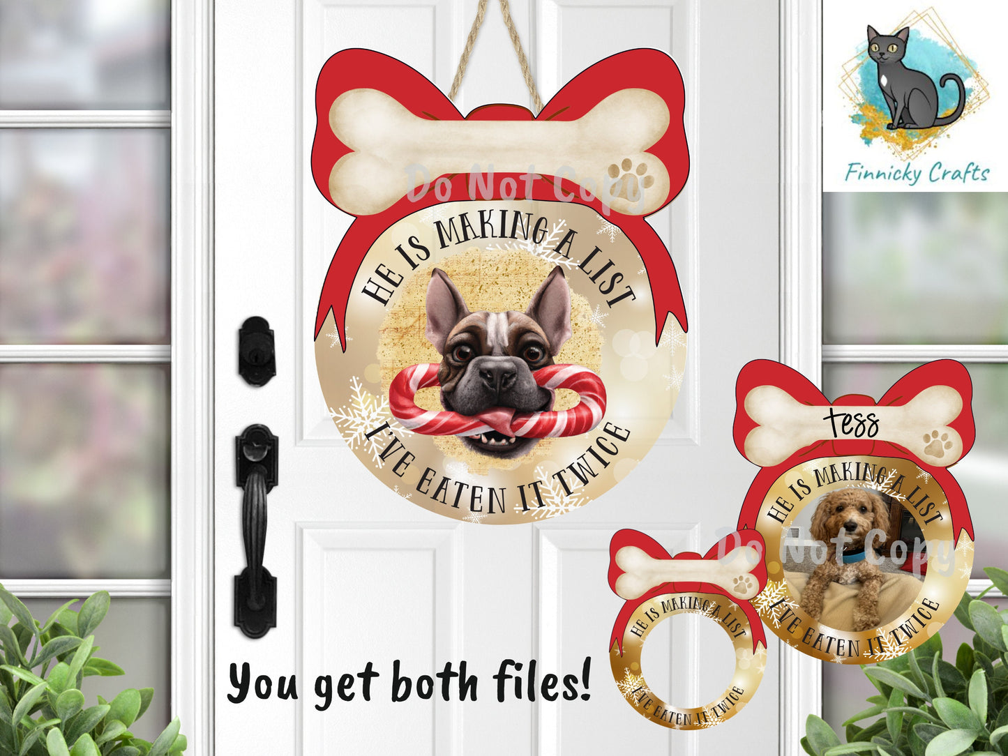 Customizable Ball with bow; Santa's naughty list, dog ate list Christmas, sign, Ornament png
