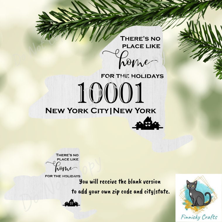 Customizable New York State Shape, Home for the Holidays, Zip Code, Sublimation, PNG, Digital Download, Door Hanger, Decoration, Ornament