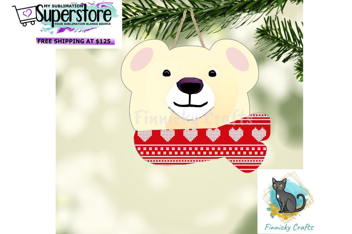 Polar Bear with Festive Scarf Christmas Ornament Bundle png