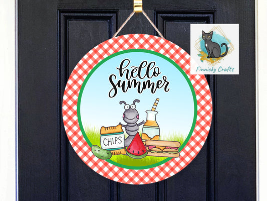 Hello Summer Ant Picnic Round Sign - T-shirt - Hat - Pillow - Apron - Coaster - Cup - Bag Design - Digital Download