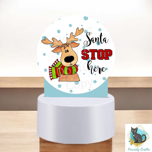 Santa Stop Here Reindeer, Christmas, Round Light Base Acrylic, Sign, Sublimation, Digital, PNG, Design, Acrylic, Nightlight