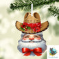 Western Cowboy Santa with red Christmas bow - earrings, night light, sign, decor  -  Christmas Ornament Digital File, MDF, Sublimation, DTF