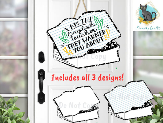 English, Books, Lined paper, plain paper, Teacher, School, PNG, Design, Digital, Sublimation, Door Hanger, Decoration, Gift, Back to School