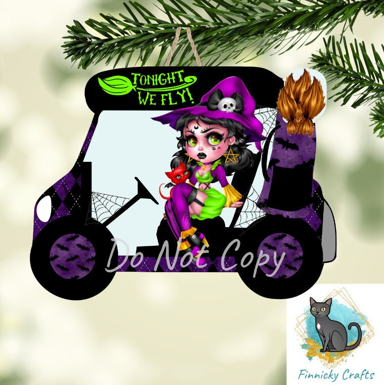 Tonight We Fly Witch/Halloween Golf Cart, Sublimation, PNG, Digital Download, Earrings, Door Hanger, Decoration, Ornament