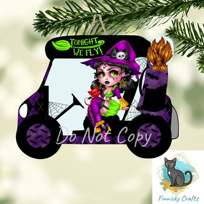 Tonight We Fly Witch/Halloween Golf Cart, Sublimation, PNG, Digital Download, Earrings, Door Hanger, Decoration, Ornament