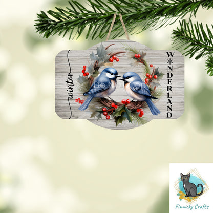 Rounded plaque, Christmas wreath, Winter Wonderland, birds, Sublimation, Digital, PNG, Design, Download Only, Ornament, Decoration, Sign