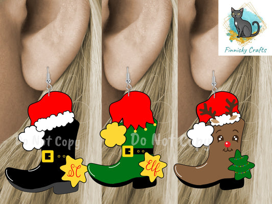 Cowboy Boot Shape, Christmas, Santa boot, Elf boot, Reindeer boot, Bundle, Cute, Sublimation, PNG, Digital Download, Earrings, Door Hanger