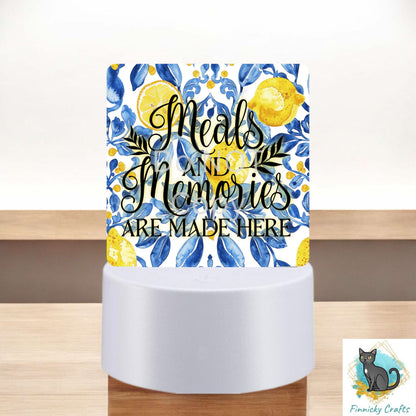 Mediterranean tiles and lemons png - Sublimation Designs - Square Acrylic - Light Base - Home Decor - Night Light - Kitchen - Words & blank
