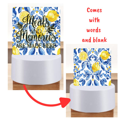 Mediterranean tiles and lemons png - Sublimation Designs - Square Acrylic - Light Base - Home Decor - Night Light - Kitchen - Words & blank