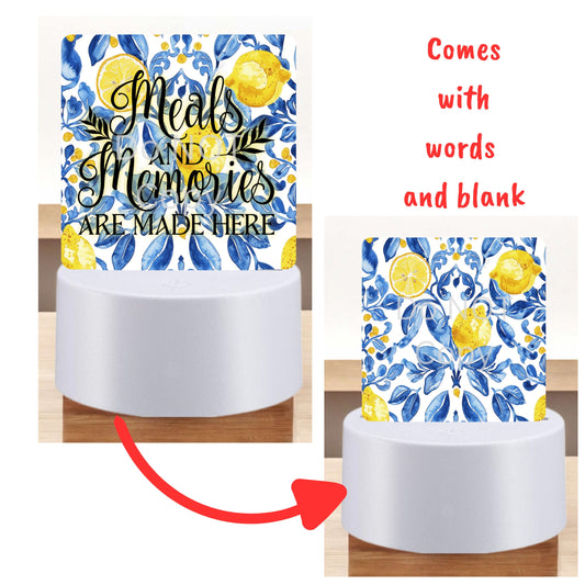 Mediterranean tiles and lemons png - Sublimation Designs - Square Acrylic - Light Base - Home Decor - Night Light - Kitchen - Words & blank