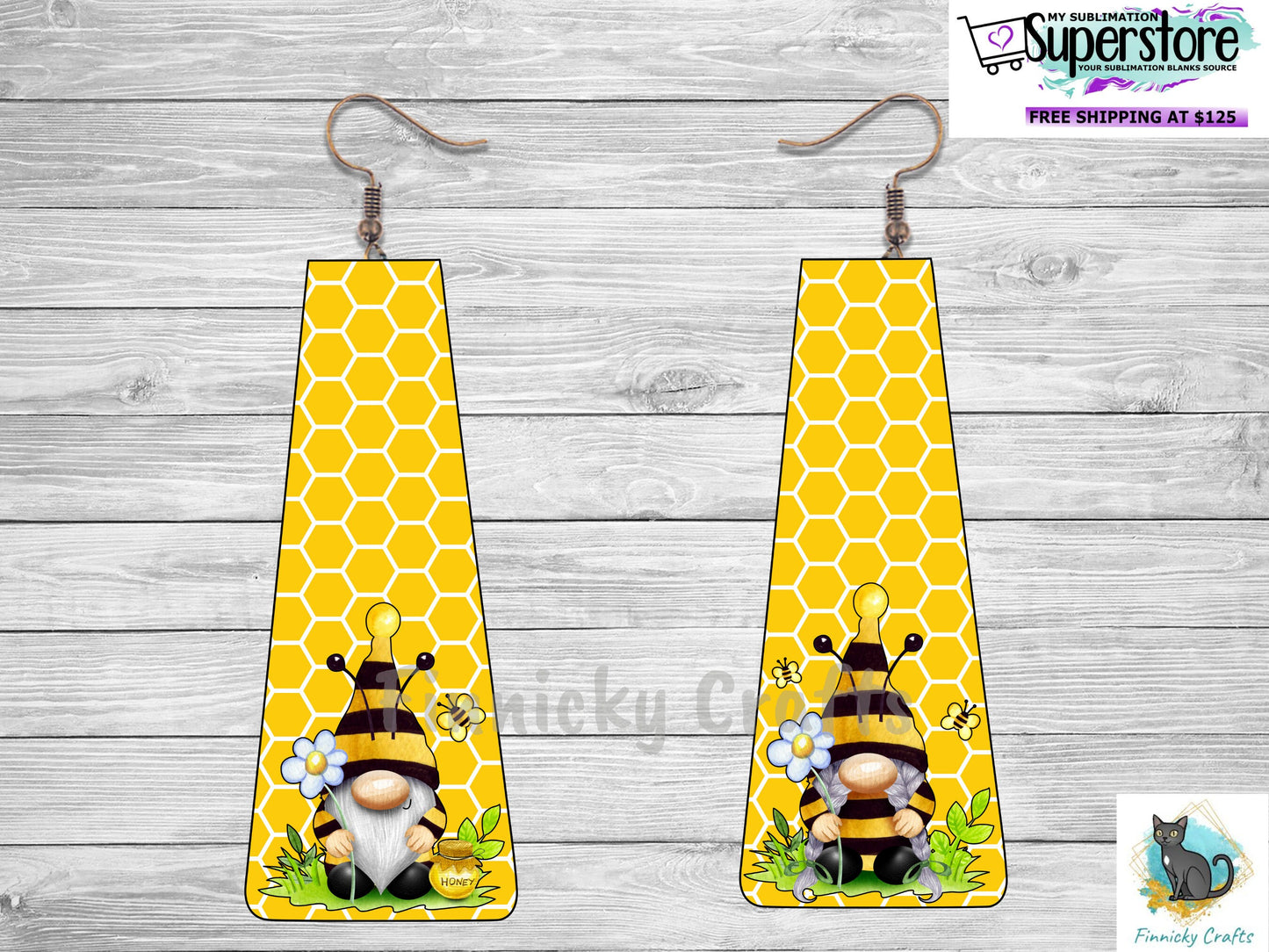 Modern Bar Honeycomb/Bees Digital Design- Earrings