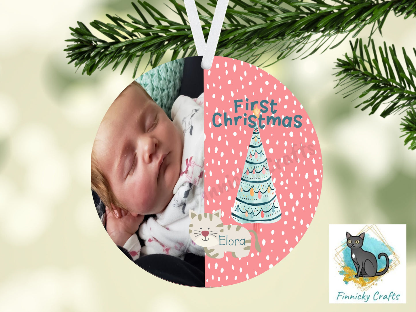 Customizable/Personalizable First Christmas Ornament png - Baby Ornament - Round Shape - Christmas gift - With and without animals