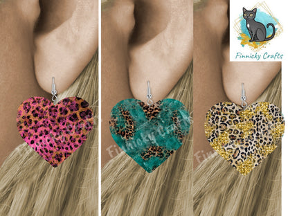 Grunge Leopard Heart, Earrings, Keychain, Wall Hanger, Door Hanger, Sublimation, Digital, PNG, Design, Download Only