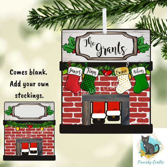 Santa Fireplace - Customizable Ornament,  Sublimation, Digital, PNG, Design, Download, Stockings, Add Stockings and Names to stockings