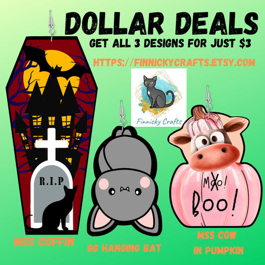 Halloween Fall Autumn Sublimation Digital Design Bundle - Coffin, Bat, Cow, Pumpkin, PNG, MDF, Acrylic, Bagcharms, Night Light,earrings,sign