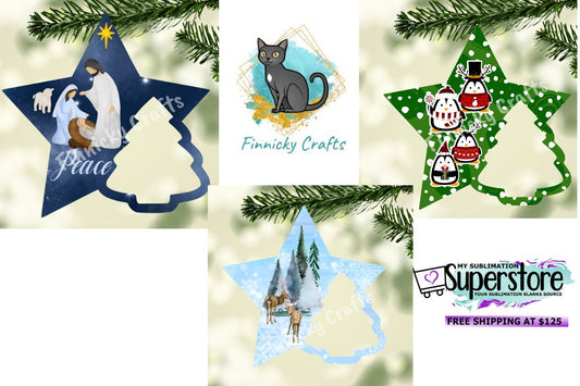 Star with Tree Christmas Ornament Bundle png - Nativity - Penguins - Winter Deer