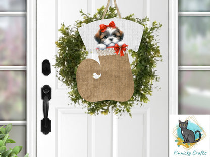 Swirl Stocking Design, Burlap, Peeking Dogs, Christmas, Sublimation, Digital Design, PNG, Earring, Ornament