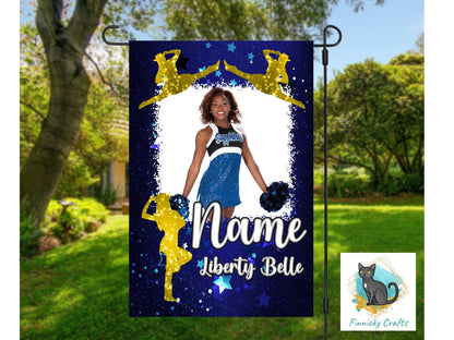 Blue/Gold Drill Team Garden Flag- 2 Versions - Elementary/Grammar, Middle/Junior, High, College, University