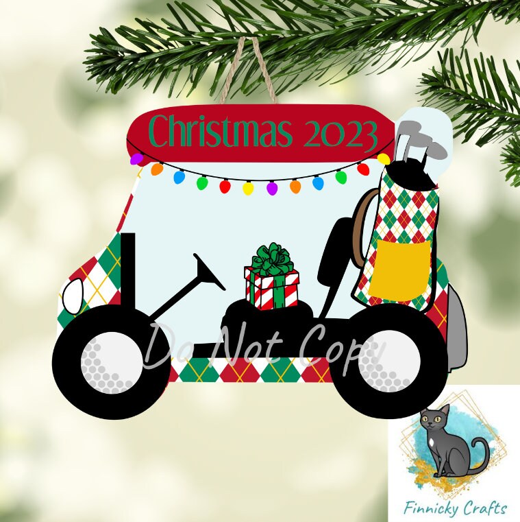 Christmas Golf Cart, Sublimation, PNG, Digital Download, Earrings, Door Hanger, Decoration, Ornament
