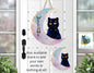 Moon Cat - Black Cat - Crescent Moon - 2 versions (Welcome & Blank) - Earrings - Signs - Design - PNG - T-shirts - DTF and Sublimation