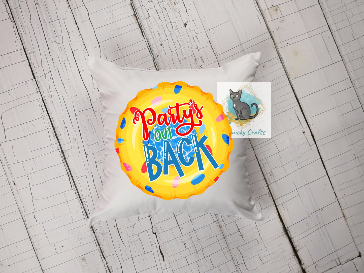 Party's Out Back Round Sign - T-shirt - Cap - Pillow - Apron - Coaster - Cup - Bag Design - Digital Download