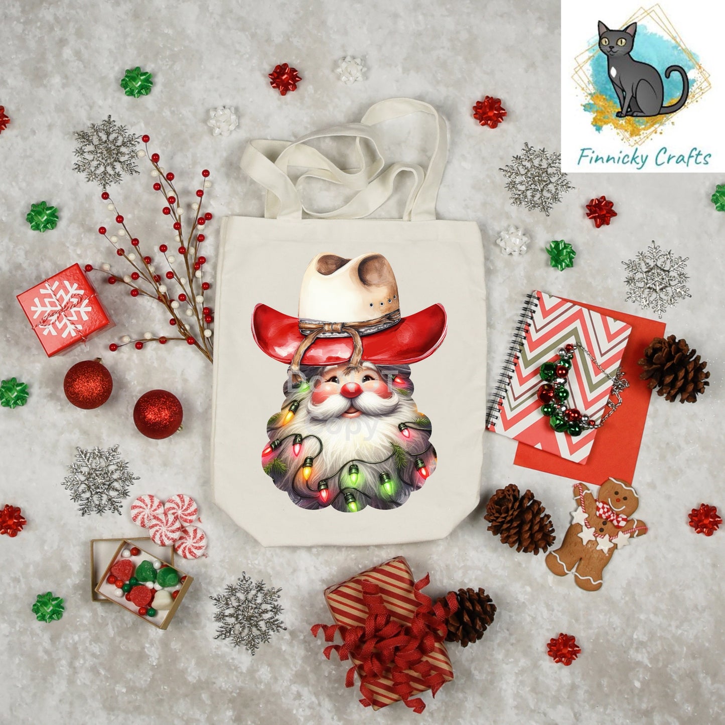 Western Cowboy Santa with Christmas lights - earrings, night light, sign, decor  -  Christmas Ornament Digital File, MDF, Sublimation, DTF
