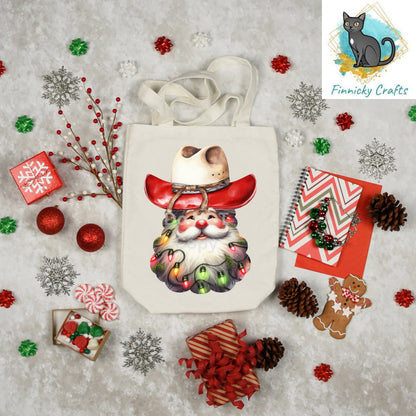 Western Cowboy Santa with Christmas lights - earrings, night light, sign, decor  -  Christmas Ornament Digital File, MDF, Sublimation, DTF