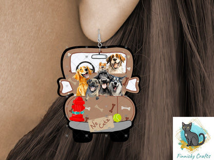 Truck full of dogs -  - Sign - T-Shirt - Earrings - Badge Reel - Truck Shape  png - Sublimation Designs Earrings Png - No Cats