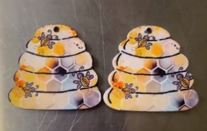 Beehive - Honeybee House -  Bees - Digital Design- Earrings - Ornaments - Signs