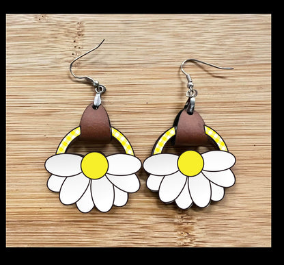 Daisy Open Flower Shape  png - Sublimation Designs - Earrings Png - Leather holder
