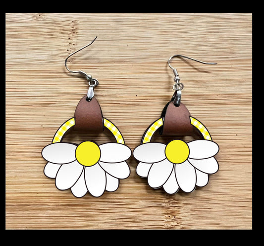 Daisy Open Flower Shape  png - Sublimation Designs - Earrings Png - Leather holder