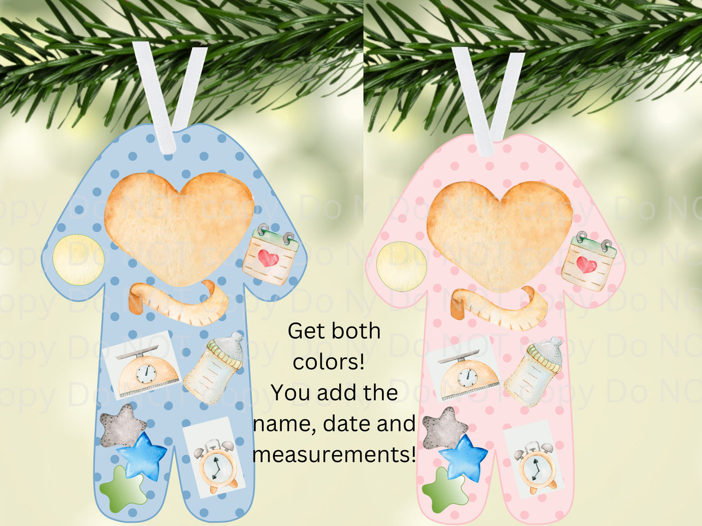 Customizable/Personalizable Baby's First Christmas Ornament png - Birth Announcement png - Kid Pajamas - Pink and Blue
