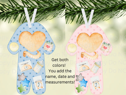 Customizable/Personalizable Baby's First Christmas Ornament png - Birth Announcement png - Kid Pajamas - Pink and Blue