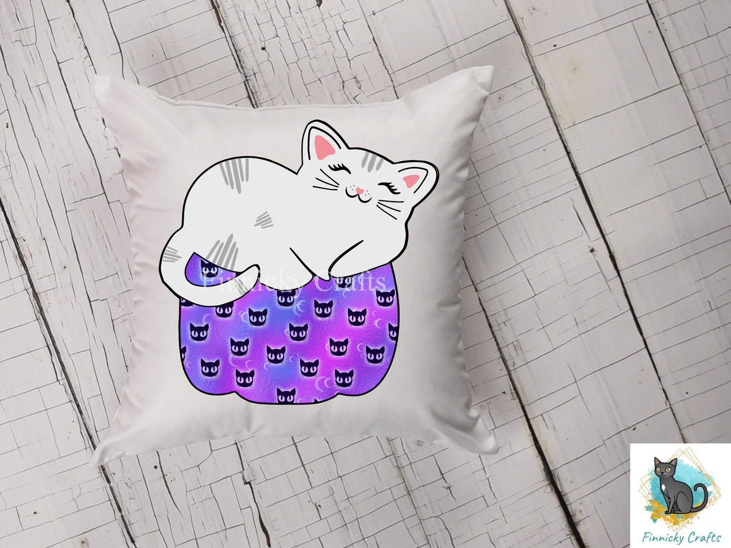 Gray Cat Sleeping on a Halloween Pumpkin Digital Design- Earrings - Signs - Design