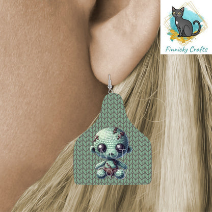 Halloween Cow Tag Shape Bundle png - Sublimation Designs Wall Hanger - Earring Png - Crochet-look Monsters, Frankenstein, Zombies
